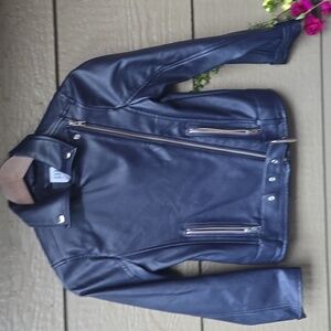 Gap Kids unisex  blue vegan leather jacket M